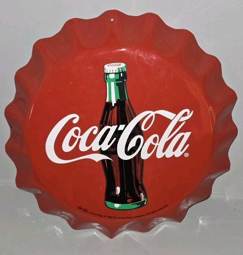 Vintage Coca Cola Bottle Cap Sign Reproduction 1998