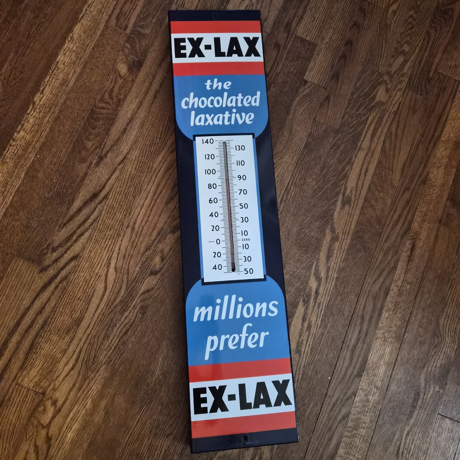Antique c1940s Ex-Lax Chocolate Laxative Porcelain Advertising Wall Thermometer Antique c1940s Ex-Lax Chocolate Laxative Porcelain Advertising Wall Thermometer