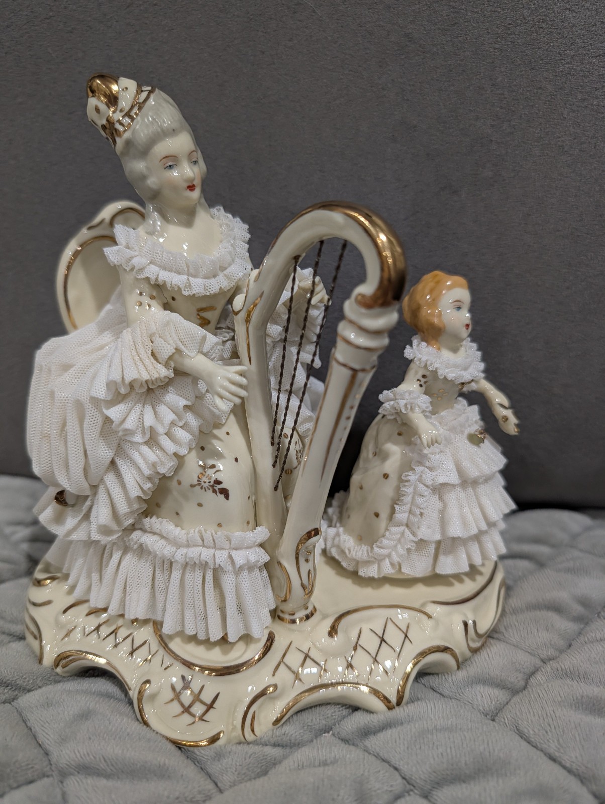 Stunning Vintage Dresden Germany Porcelain Lace Figurine Mother and Daughter Stunning Vintage Dresden Germany Porcelain Lace Figurine Mother and Daughter