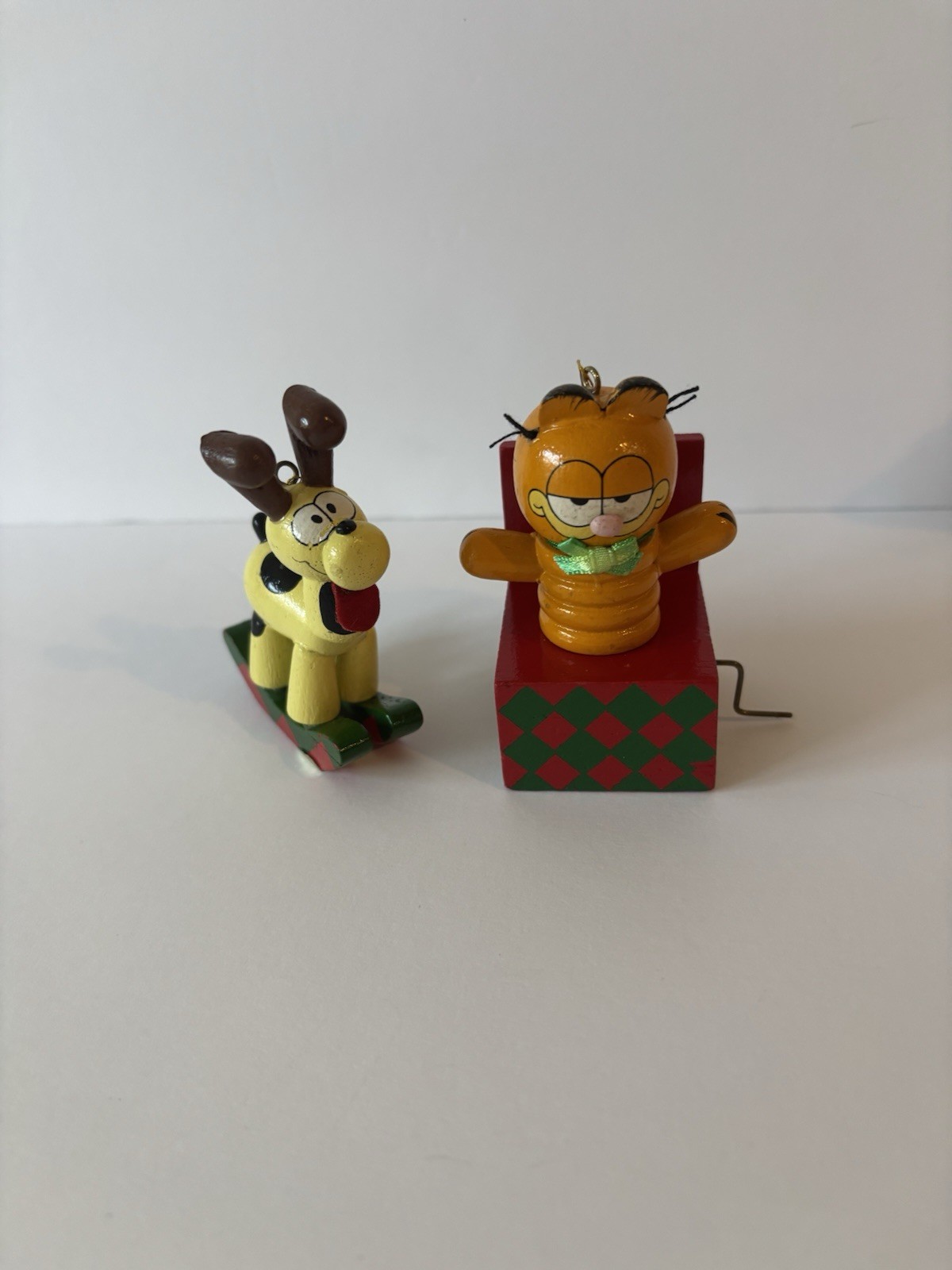 Lot of Two Vintage Wooden Garfield Ornaments