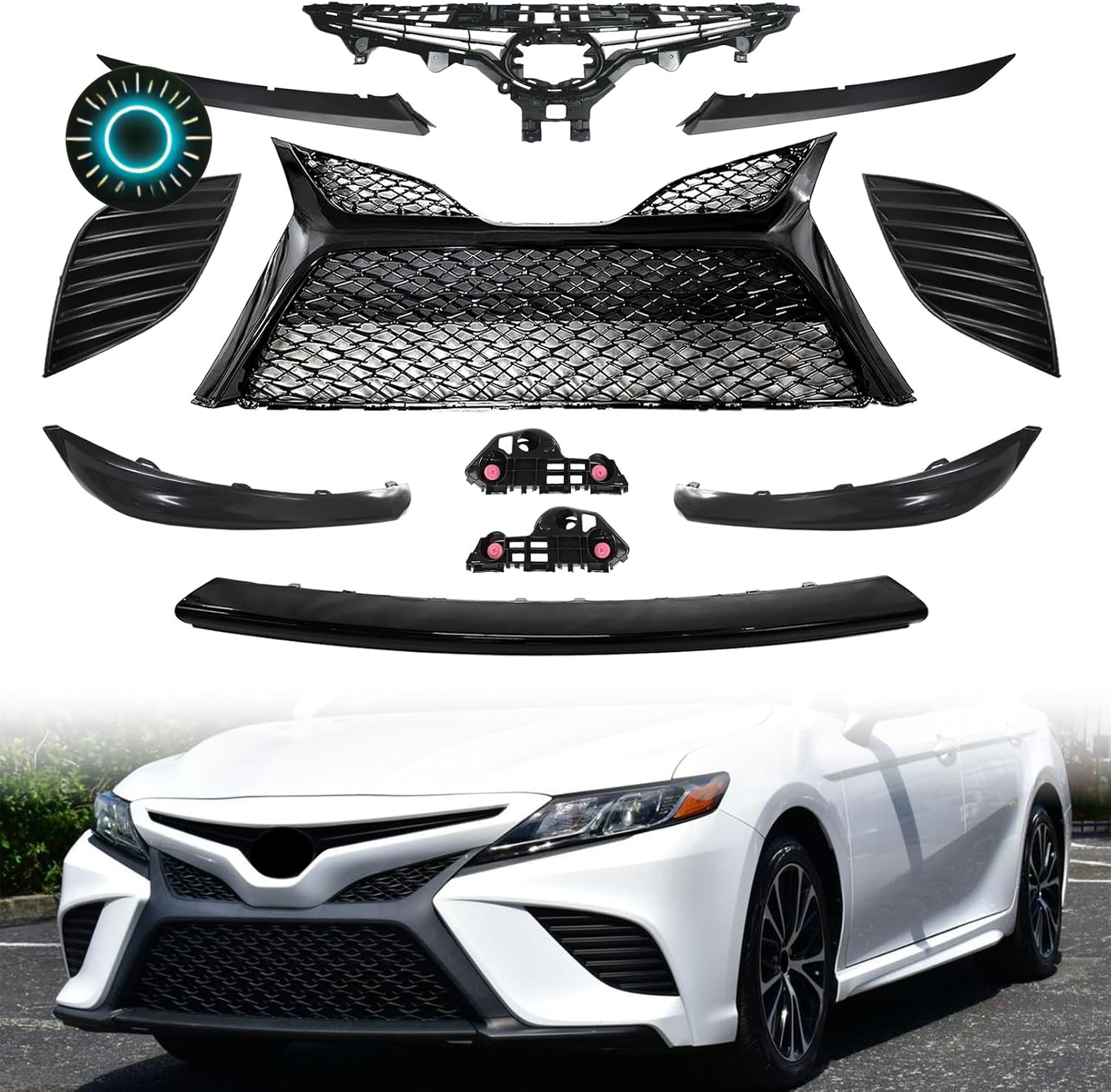 11Pcs Front Bumper Grille Kit Fit for 2018 2019 2020 Toyota Camry SE XSE