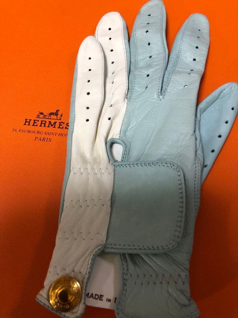 HERMES Golf Glove Blue Leather w/