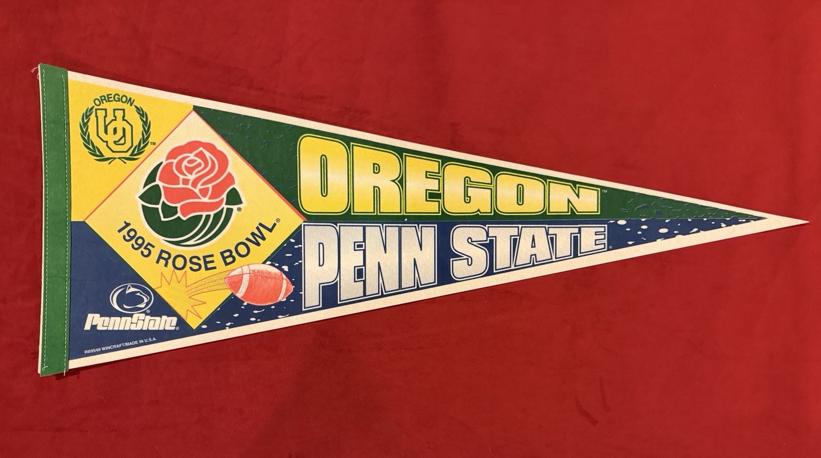 Vintage 1995 Rose Bowl 29 Inch Pennant Oregon Ducks Vs Penn State Nittany Lions