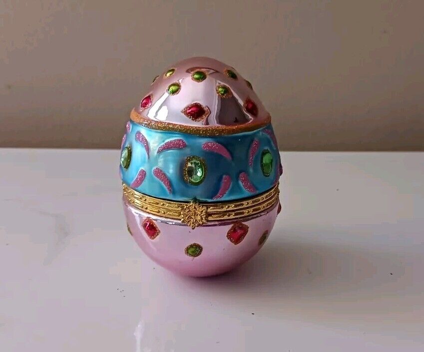 Christopher Radko Jeweled Easter Egg Hinged Trinket Box Glitter Gold 2006