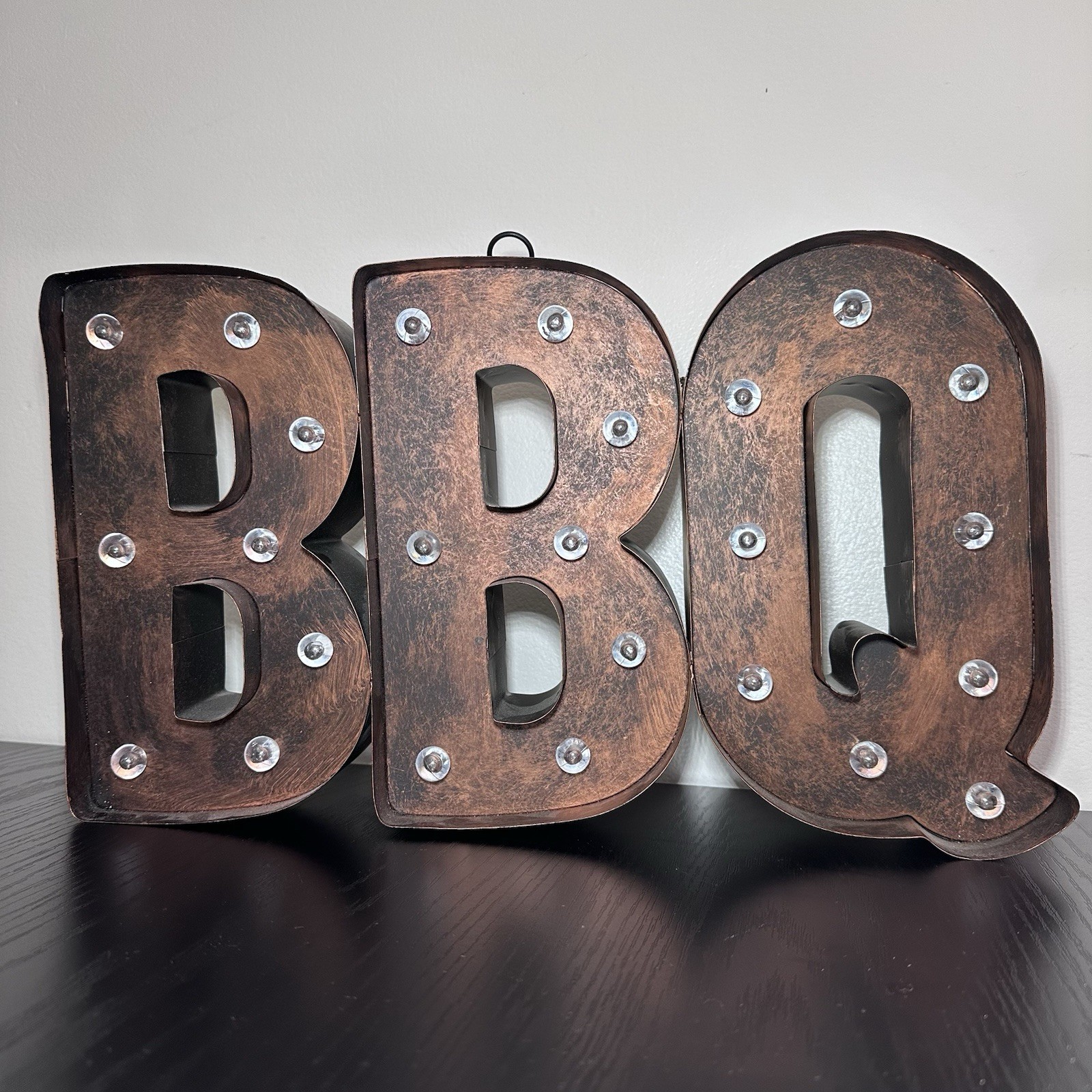 Rare Vintage BBQ Metal Sign -w/bulbs WORKS '2' AA Measures 16.5”x9.5”x2.5”