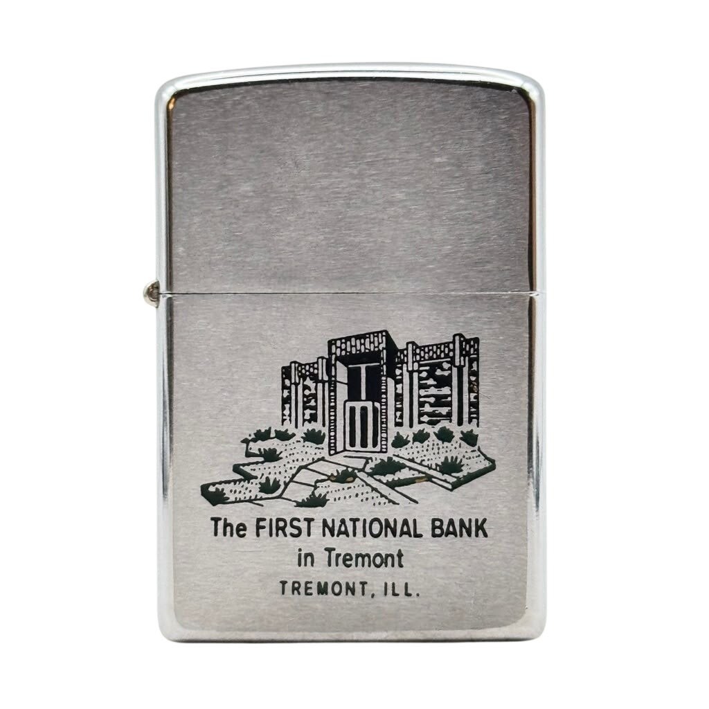 1970 Zippo First National Bank in Tremont Illinois Advertising Chrome Lighter
