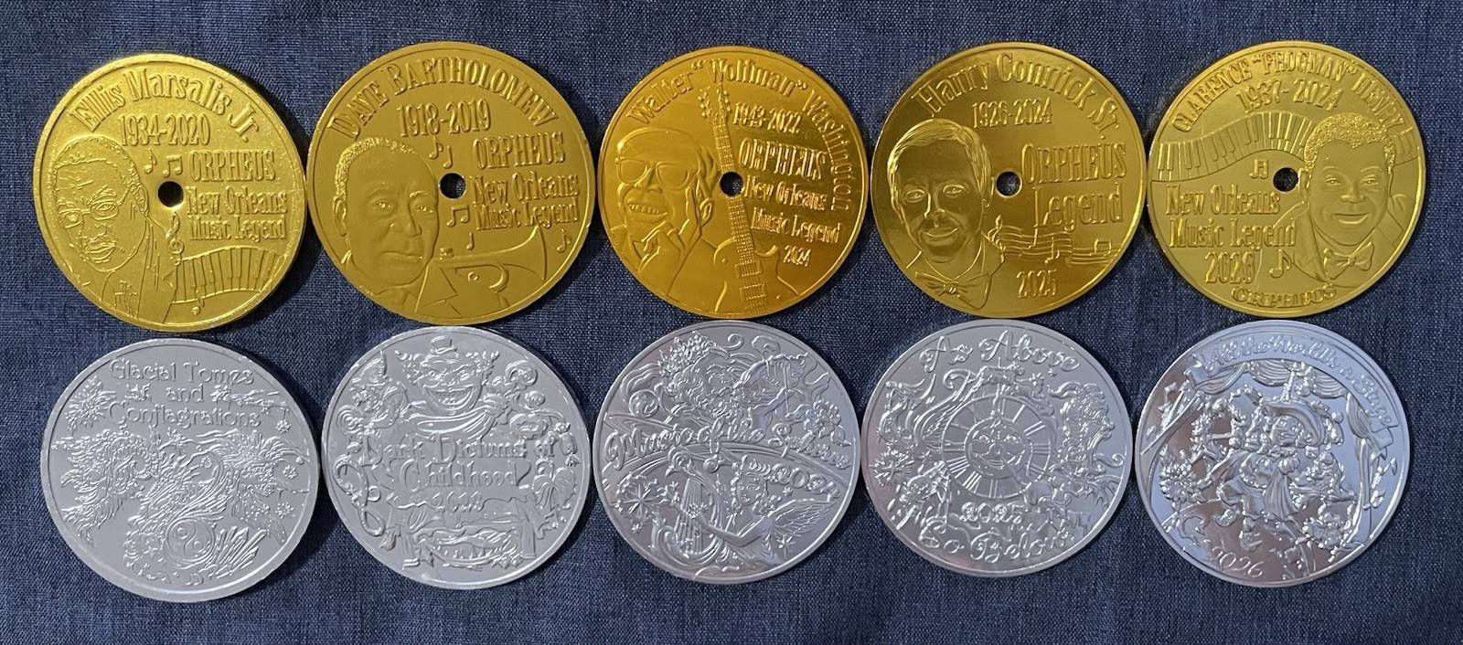 Krewe of Orpheus 2022-2026 XL Doubloon Set of 10 Hard to Find Mardi Gras Throws