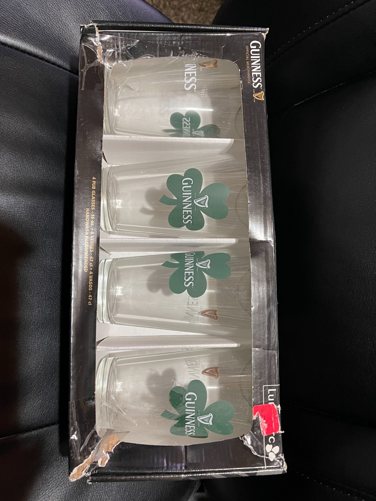 GUINNESS Beer Clover Shamrock St Patricks Day Glass Pint 16oz. Size Set of (4)