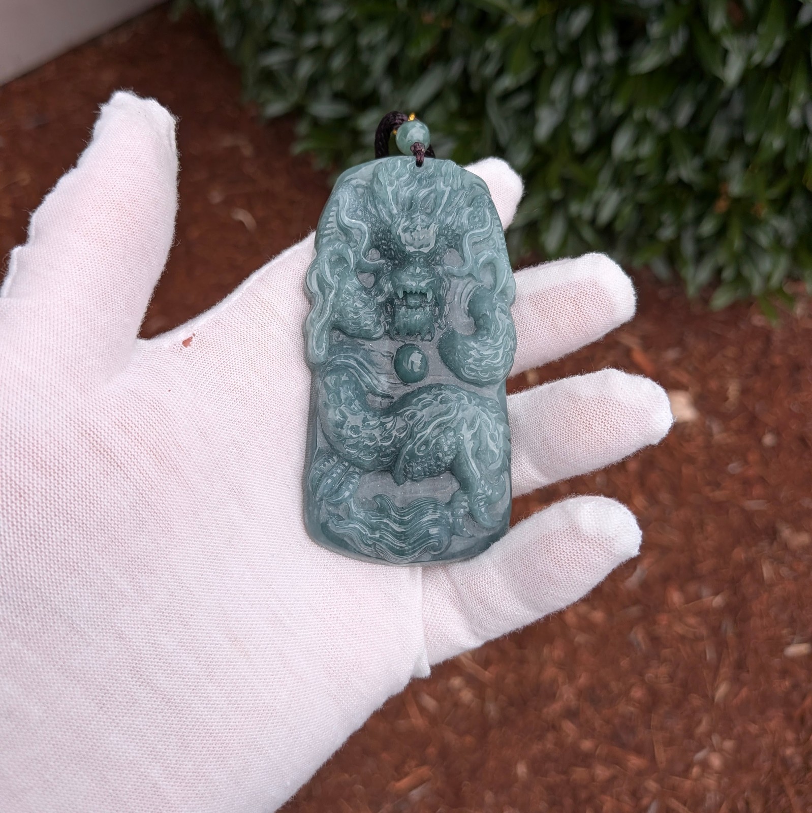 Hand Carved Dark Green Jadeite Jade Dragon Pendant Necklace Amulet Chinese #5