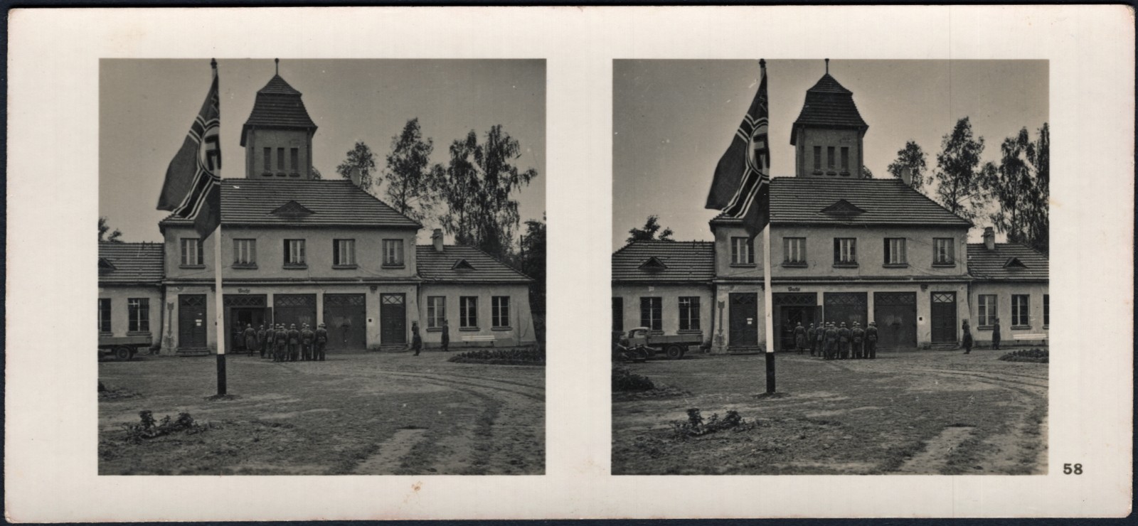Airport of Lodz, Poland, german soldiers, Vintage fine art STEREO Photograph, co