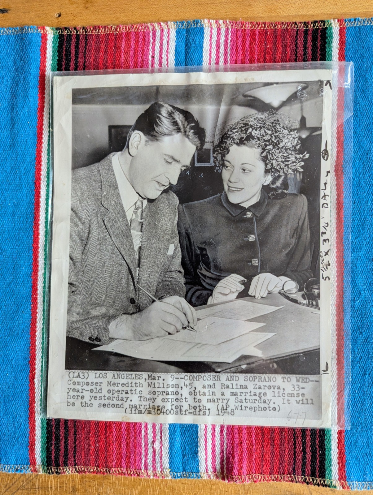 Vintage 1948 Press Photo + Clipping Meredith Willson & Wife Ralina 