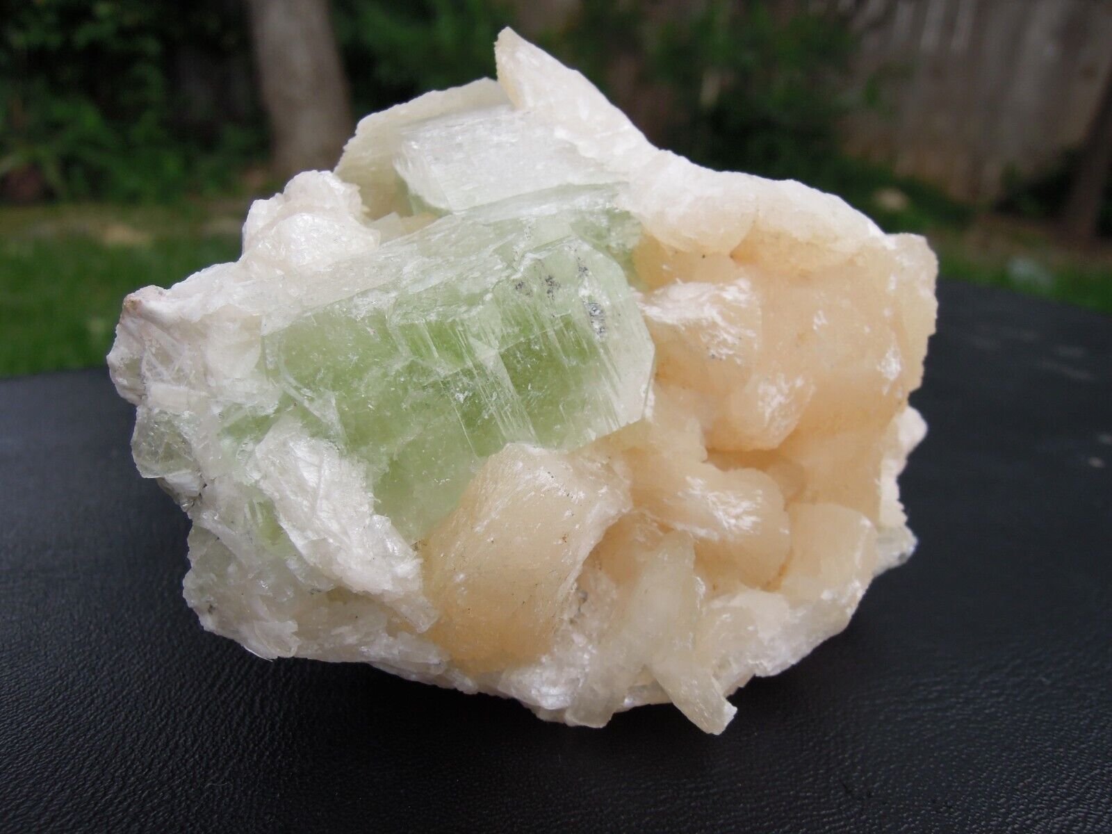 191g Natural Light Green Apophyllite with Stilbite Cluster Rock Crystal- India