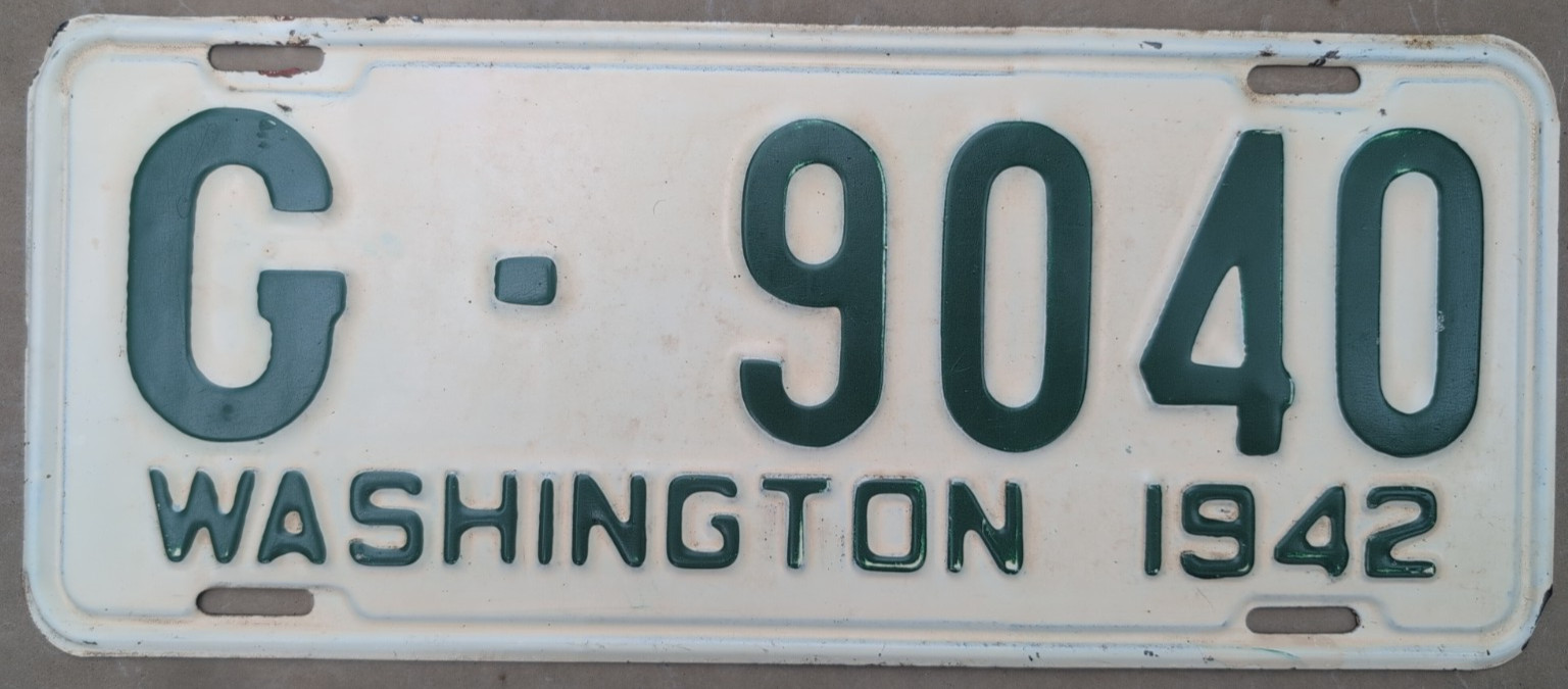 WASHINGTON 1942 License Plate ***BEAUTIFUL ORIGINAL*** Clark County Vancouver