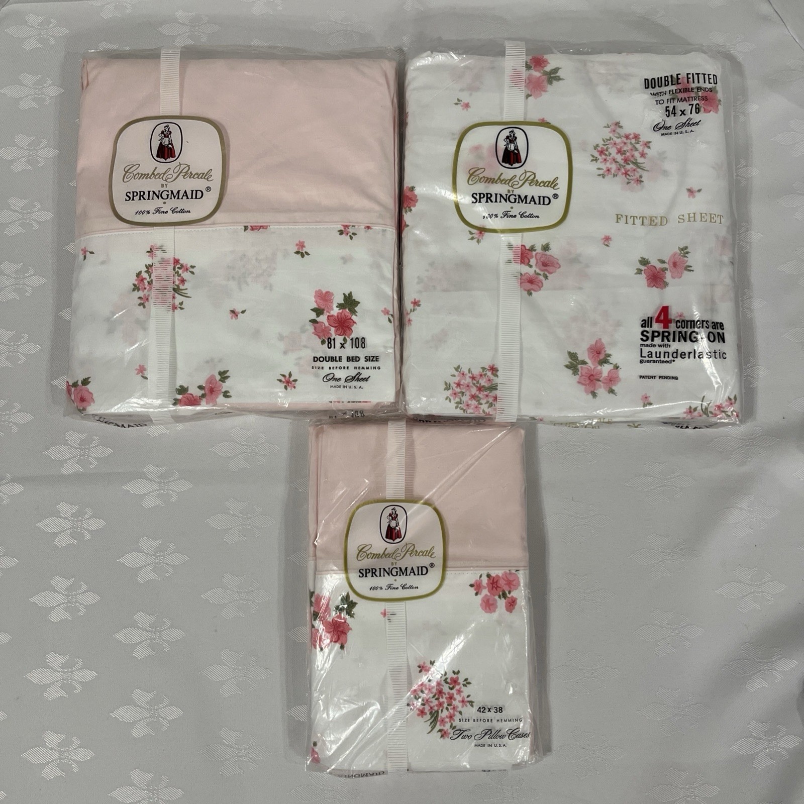 Vintage Springmaid Princess Rose Full Double Sheet Set Pink Floral