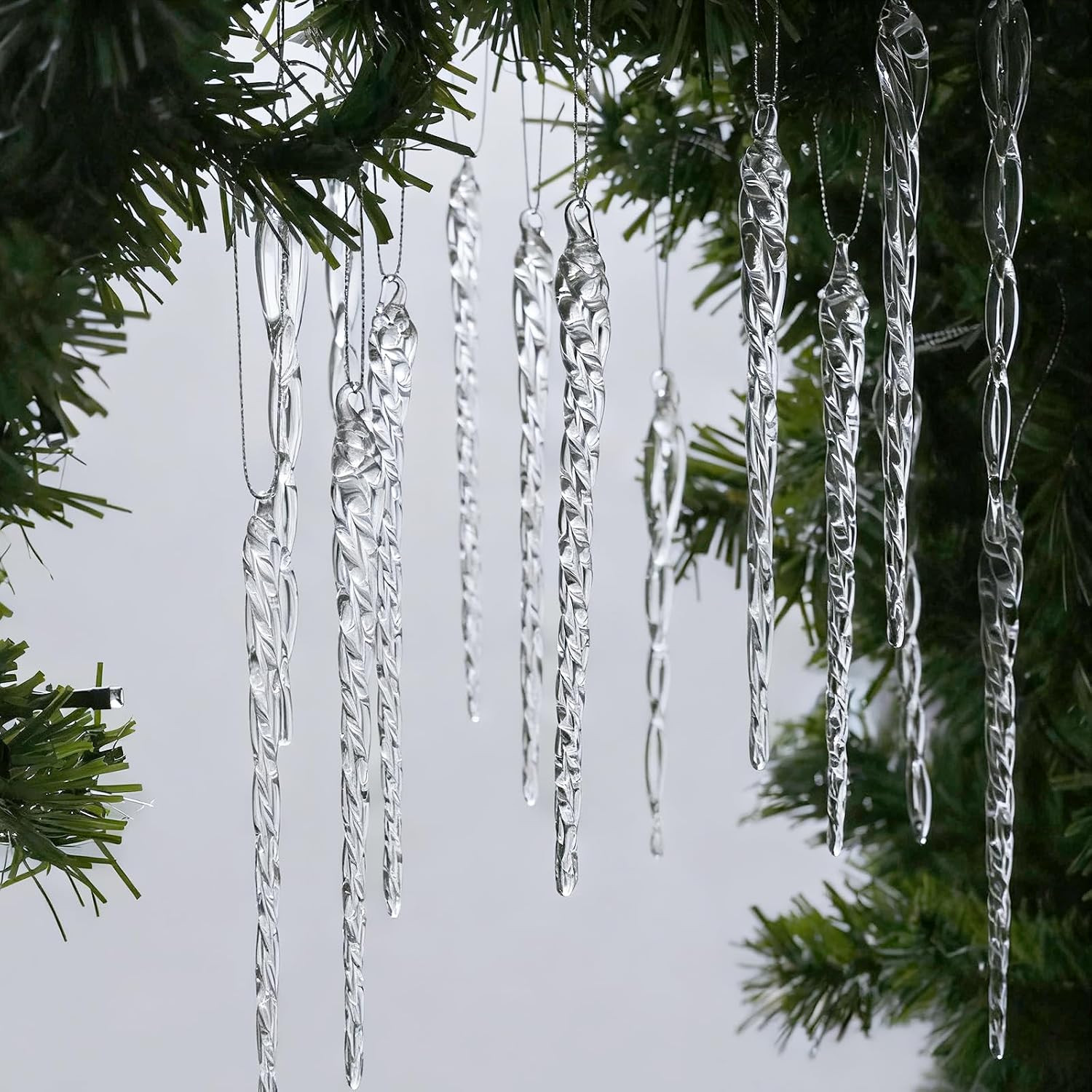 Handmade Glass Icicle Ornaments, 64-Pc Crystal Decor for Christmas Tree