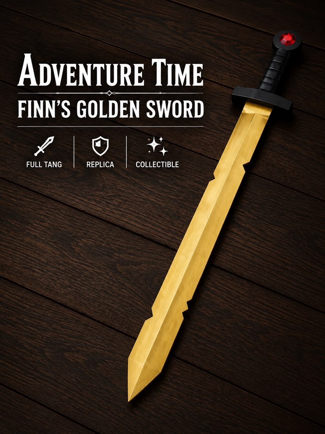 Finn’s Scarlet Golden Sword Replica, Adventure Time Inspired Fantasy Collectible