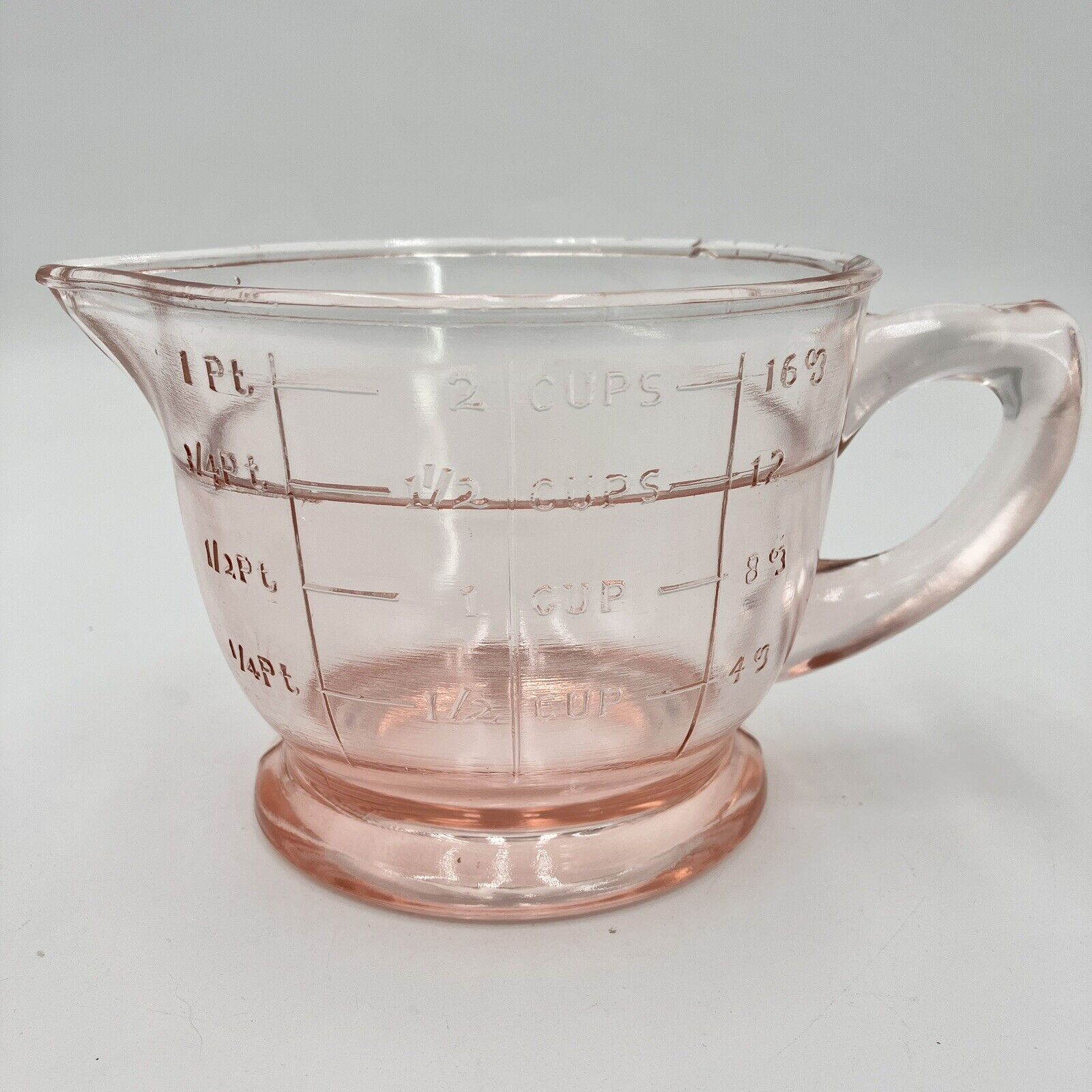 Vintage Pink Depression Glass Measuring Mixing Cup Pint Ounces READ