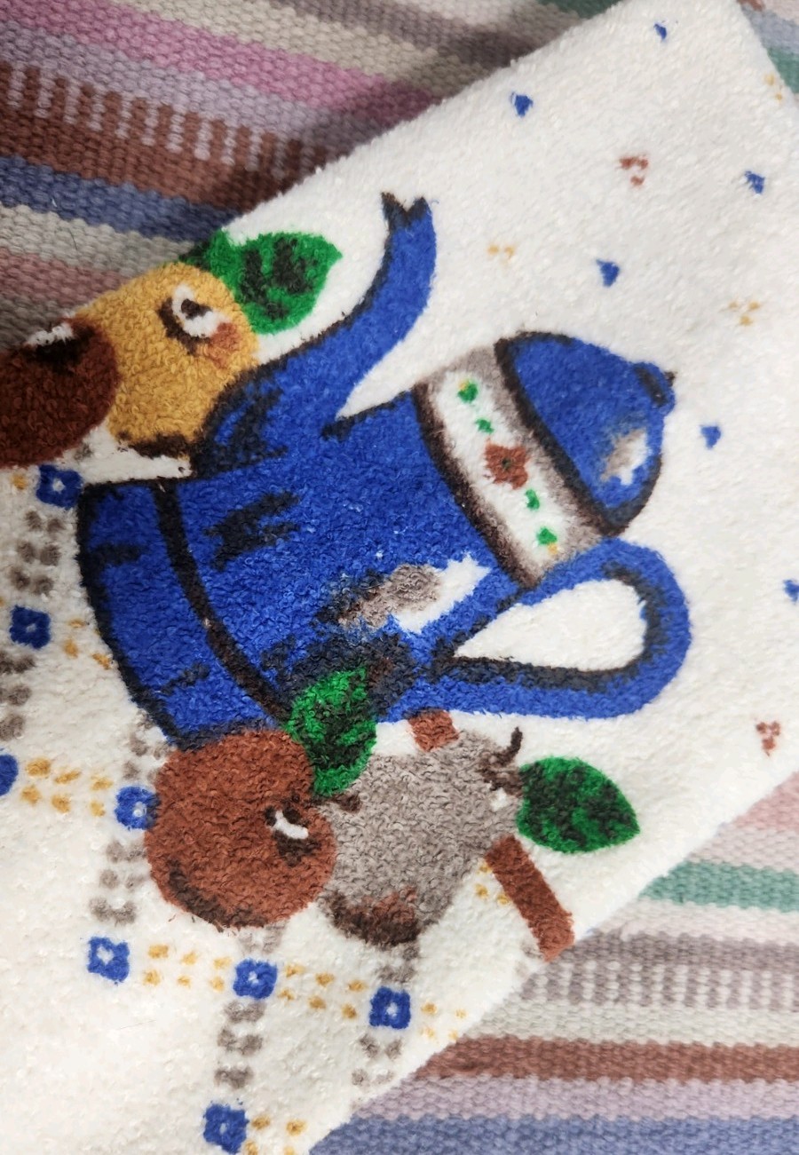 Vintage Blue Teapot Design Kitchen Hand Towels Dundee USA Thick Terrycloth NEW