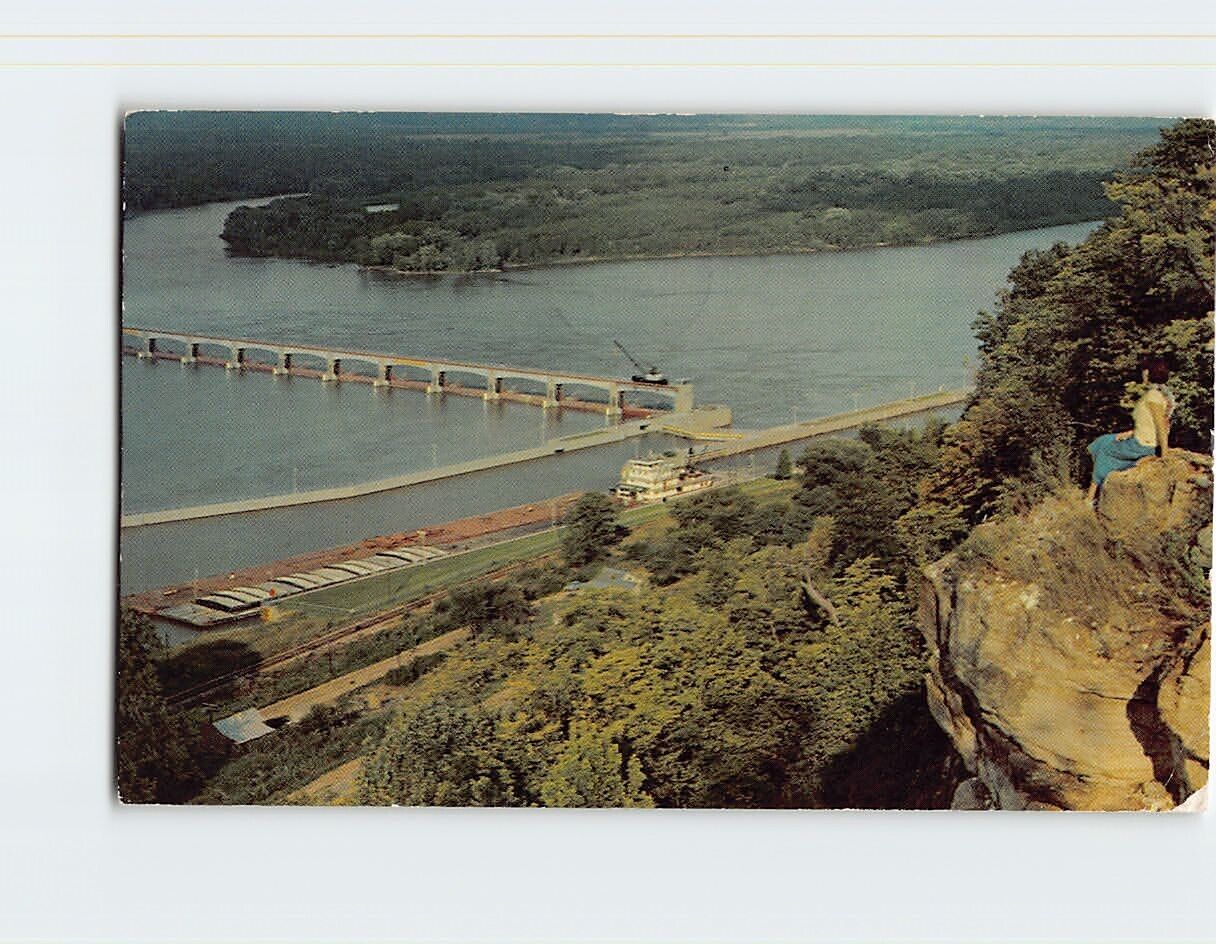 Postcard Looking Down To The Lock And Dam, Clarksville, Missouri