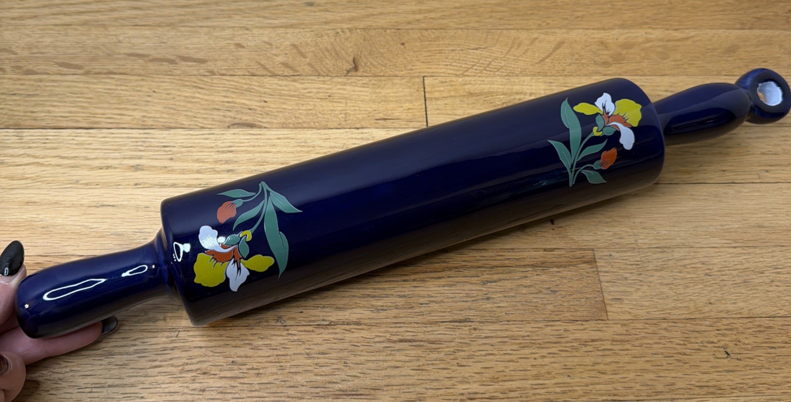 Rare VTG HALL Blue Blossom Ceramic Rolling Pin NOS Decorative Collectible