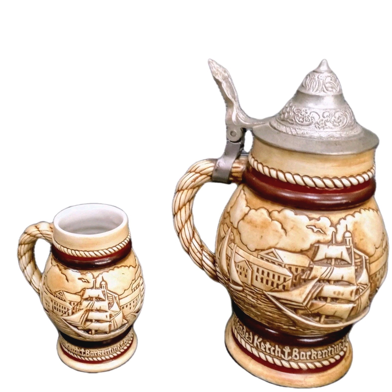 Vintage Avon Tall Ships Ceramarte Stein Pair 1977 1982 Brazil