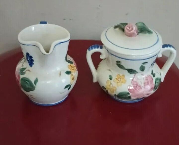 VINTAGE RED WING POTTERY Sugar Bowl w/Lid and Creamer - 1940s Orleans 