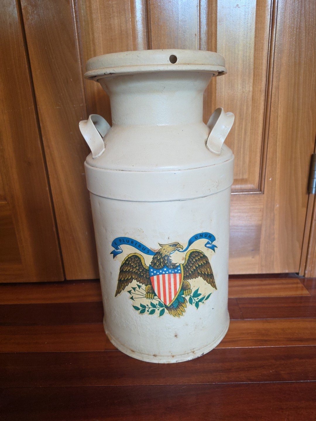 Antique Follansbee Metal Milk Jug Lid American Eagle Art Patriotic 10 Gal READ 