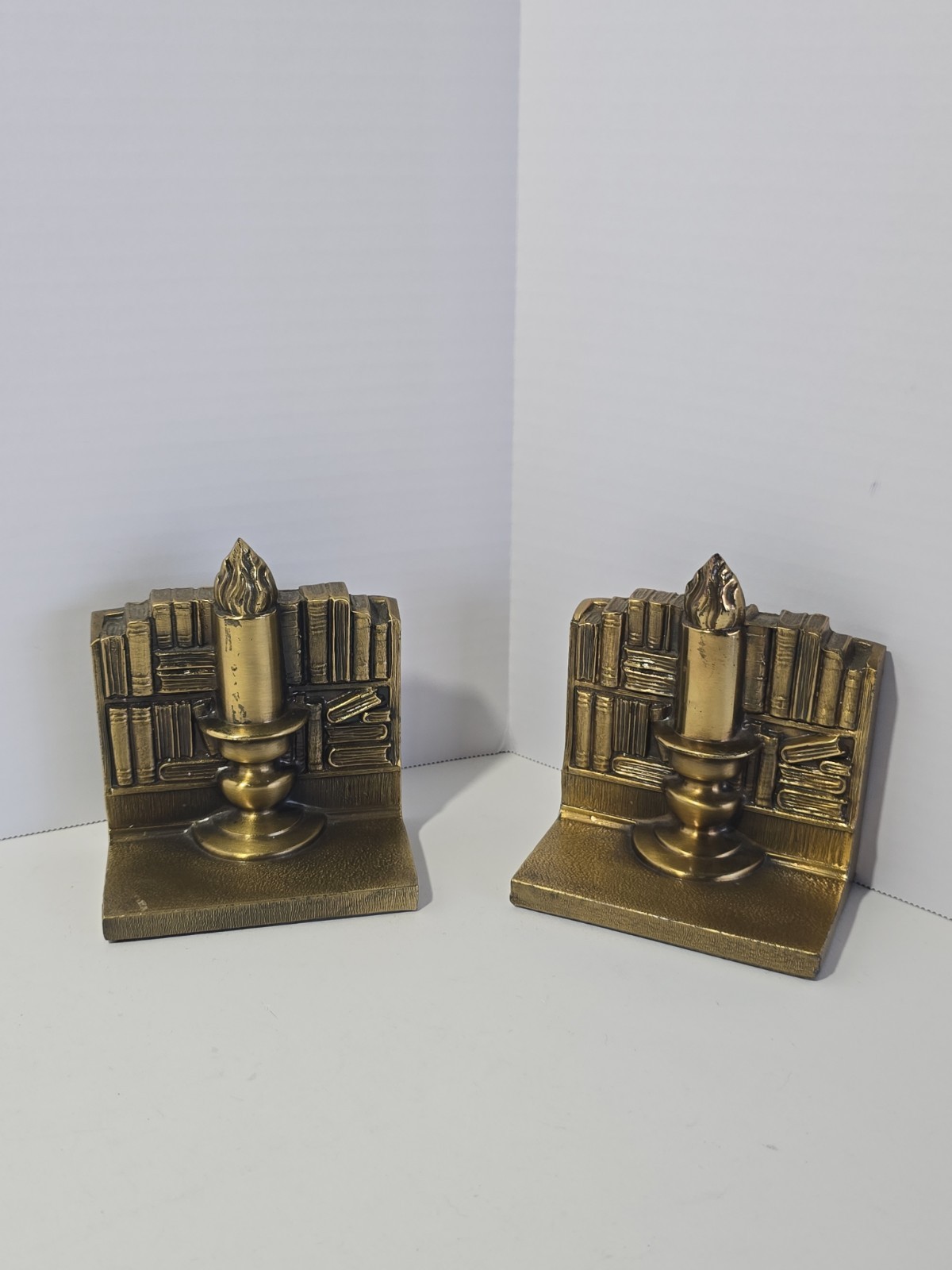 Vintage PM Craftsman Brass Bookends Pair, \