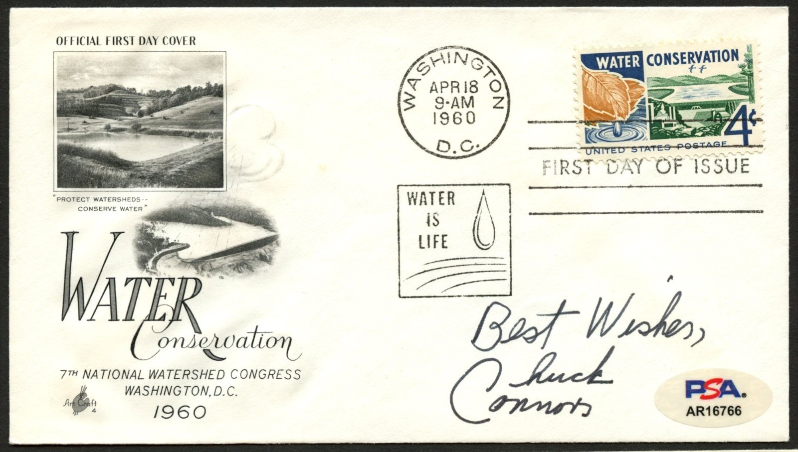 Chuck Connors d1992 signed autograph FDC Actor The Rifleman PSA Stickered Chuck Connors d1992 signed autograph FDC Actor The Rifleman PSA Stickered