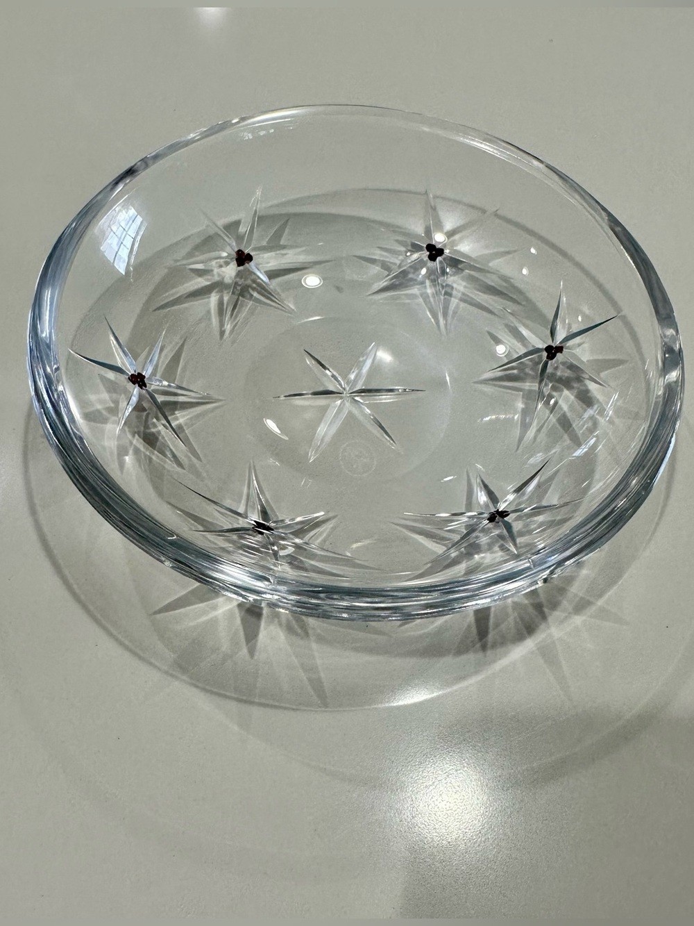 Ruckl Czech Bohemian Hand Cut Crystal Bowl Garnet Accents Stork Mark 6 Ruckl Czech Bohemian Hand Cut Crystal Bowl Garnet Accents Stork Mark 6