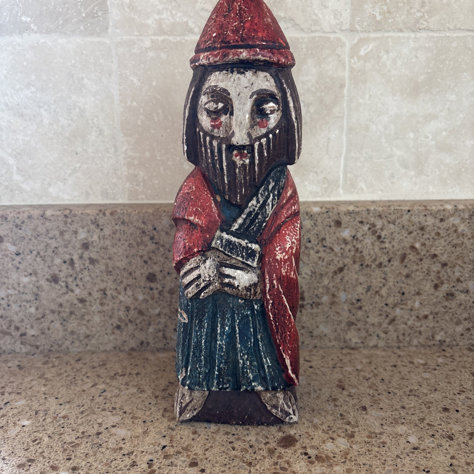 Vintage Hand Carved & painted Wood Figurine 9” - Spanish Folk Art Crusader 