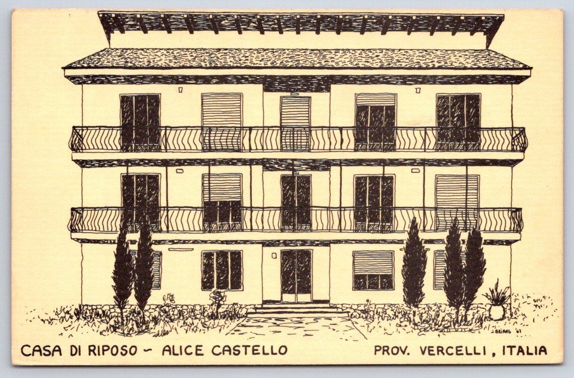 Vintage Italy Postcard ALICE CASTELLO Casa di Riposo Vercelli 1967