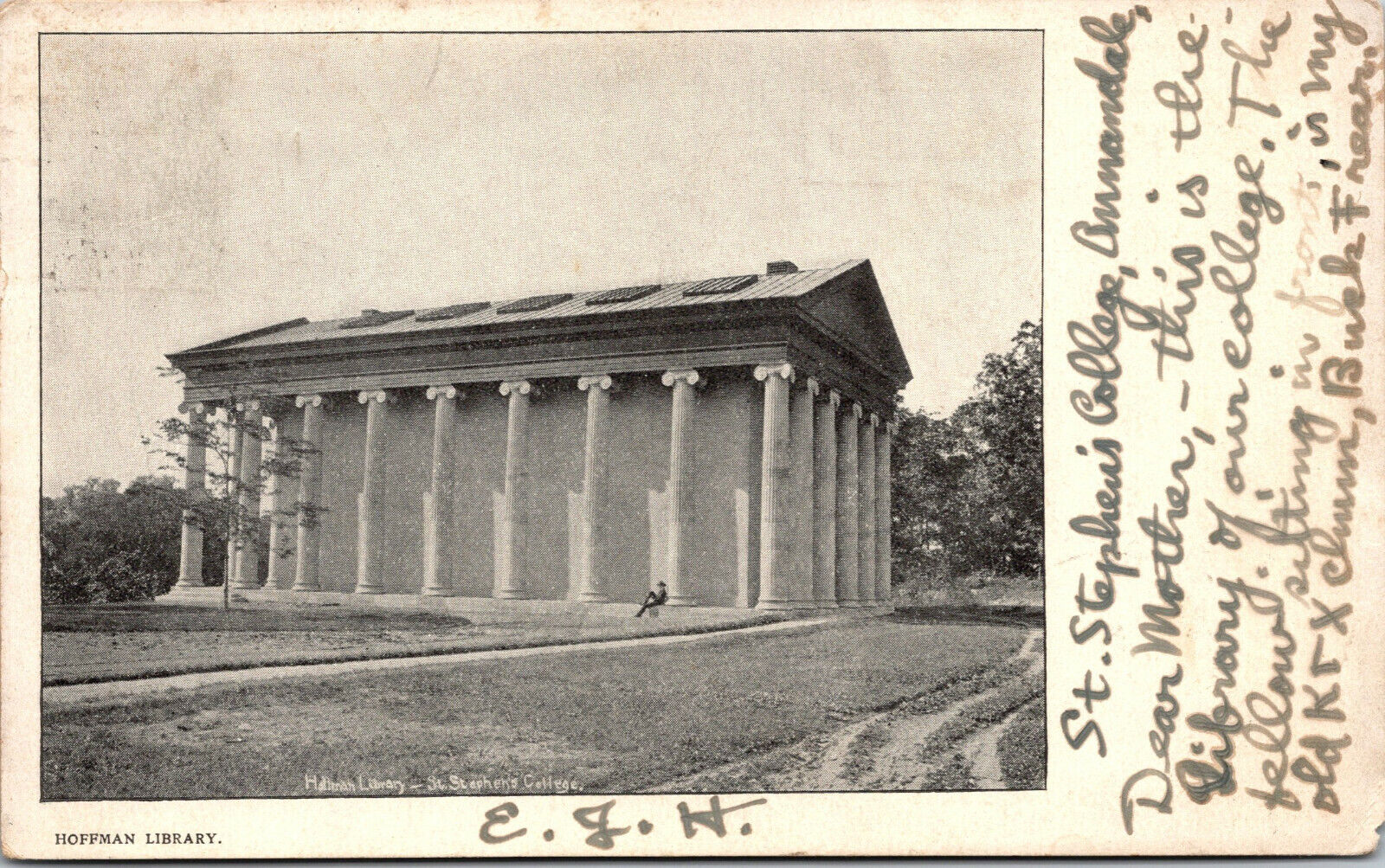 Vtg 1905 St Stephens College Hoffman Library Annandale New York NY Postcard