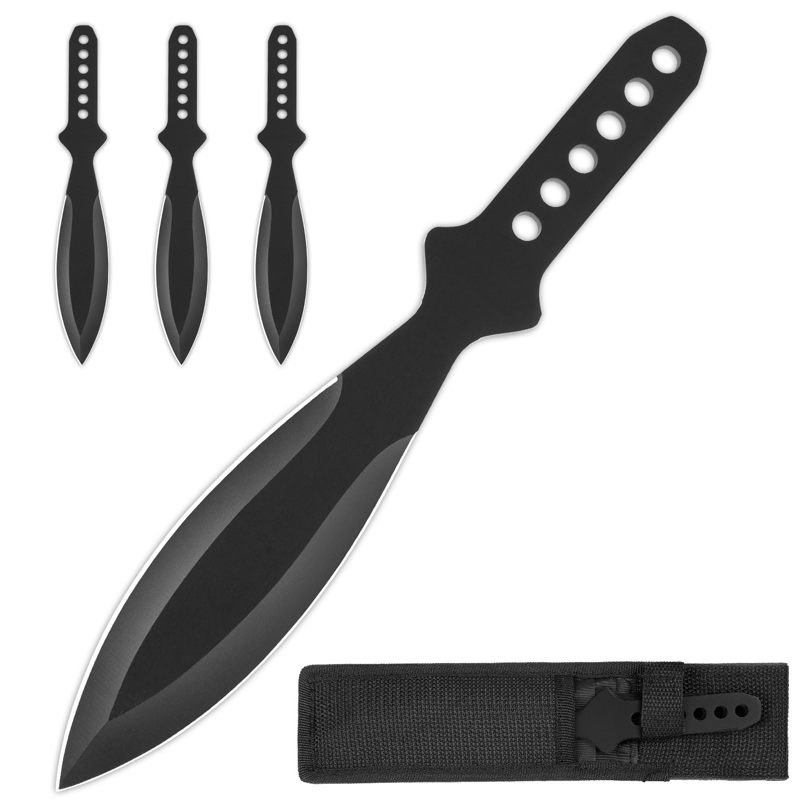 3pc Black 9 inch Throwing Knives Set with Pouch Full Tang Knife  with Sheath