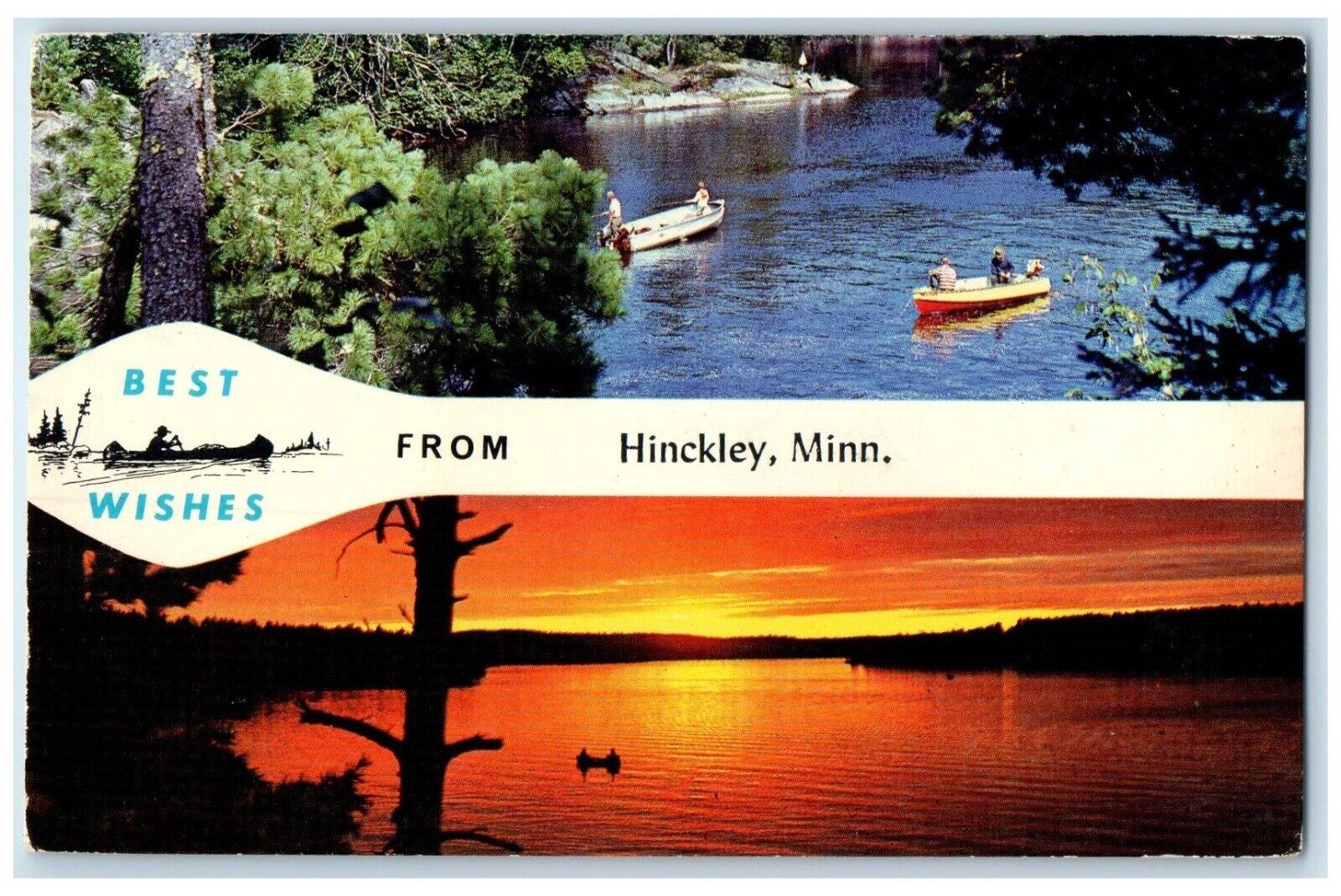 c1950's Best Wishes From Hinckley Minnesota MN Dual View Vintage Postcard