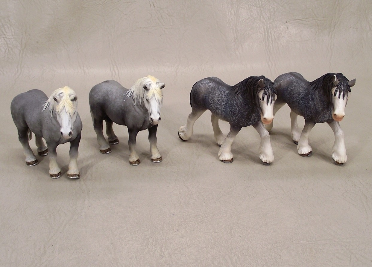 4 Schleich Horses 2 Dapple Grey Percheron Stallions + 2 Grey Clydesdale Mares