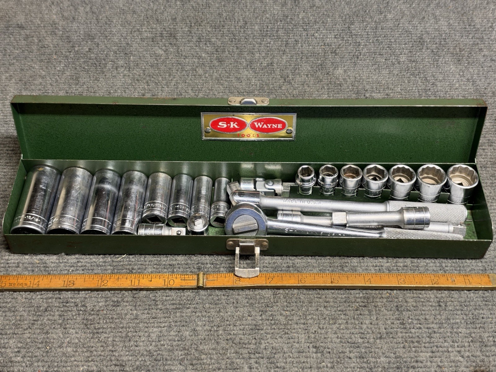 Vintage SK-WAYNE 23 Pc 3/8” Drive Socket Set With Case Very Clean USA