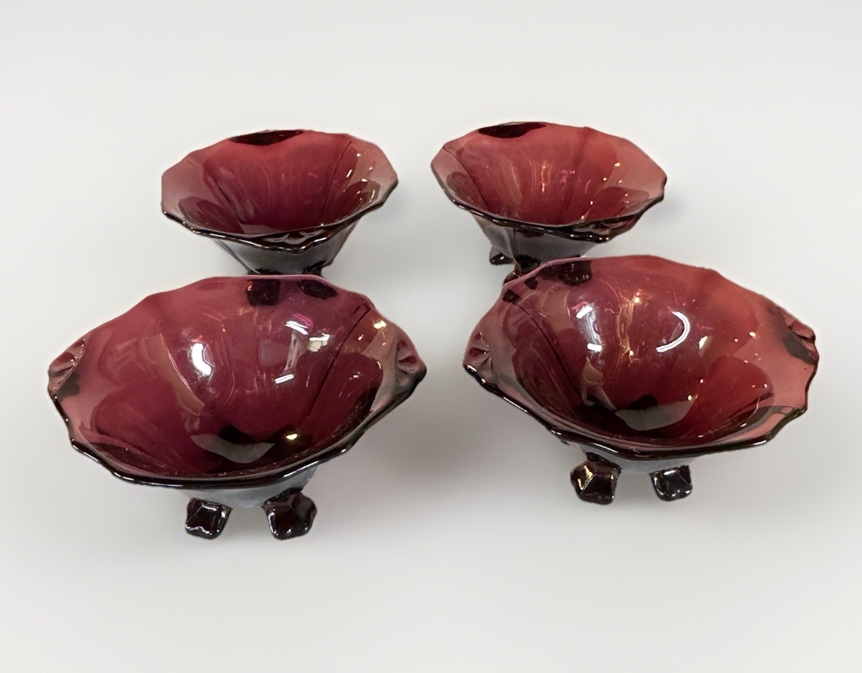 Set 4 Vintage Cambridge Glass Amethyst 3400/71 4-Footed Nut Cup Open Salt Cellar