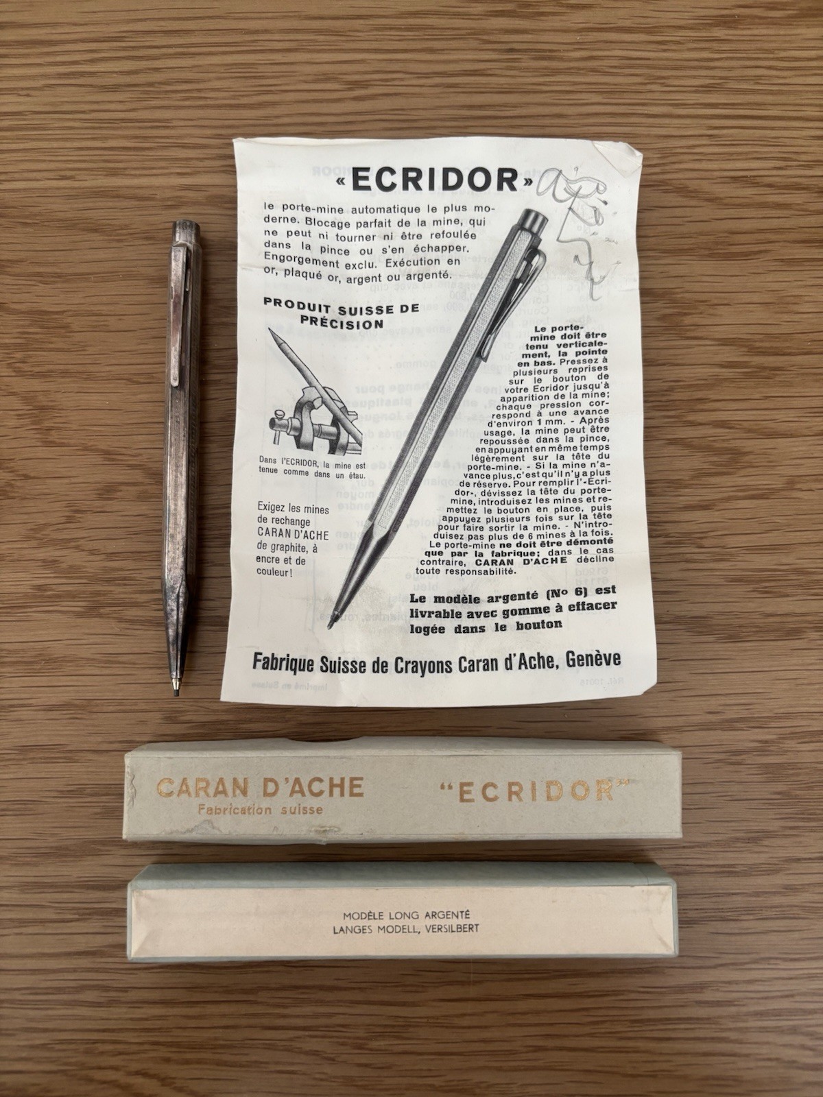 Vintage Caran D'Arche - ECRIDOR Silver Mechanical Pencil - Original Box & Manual