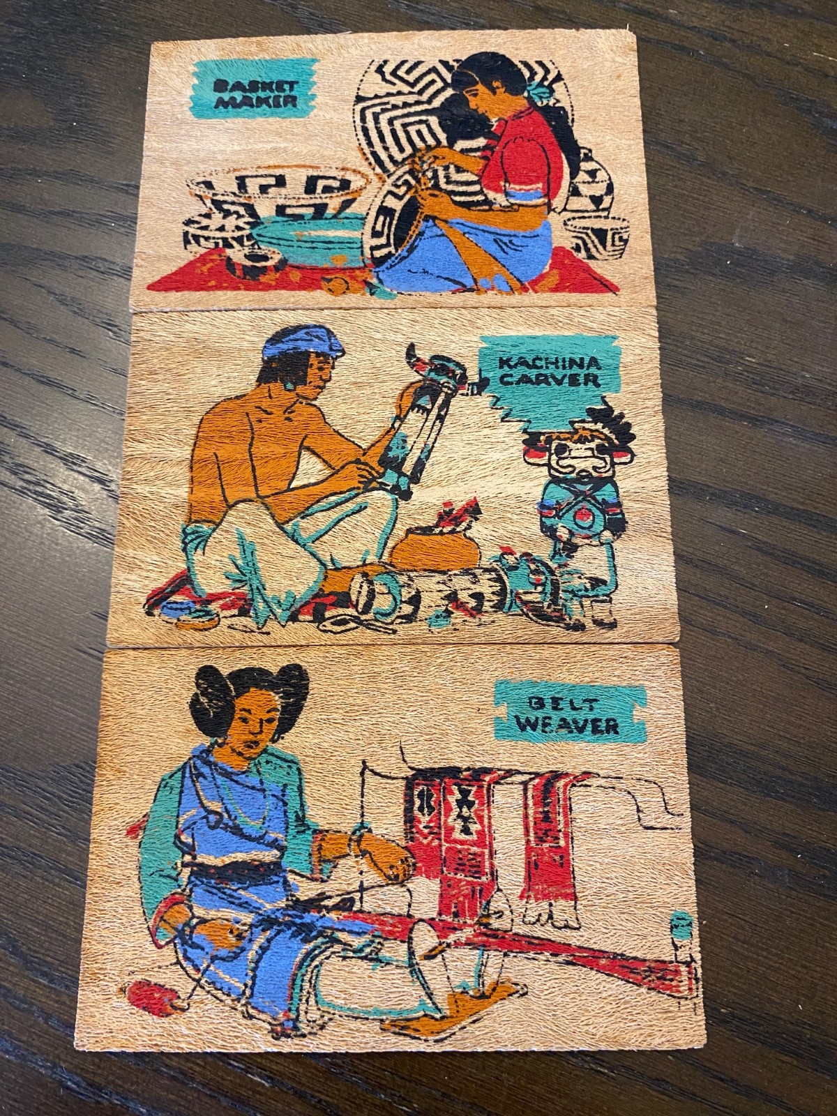 1942 Set of 3 Native American wood postcards ~ unused