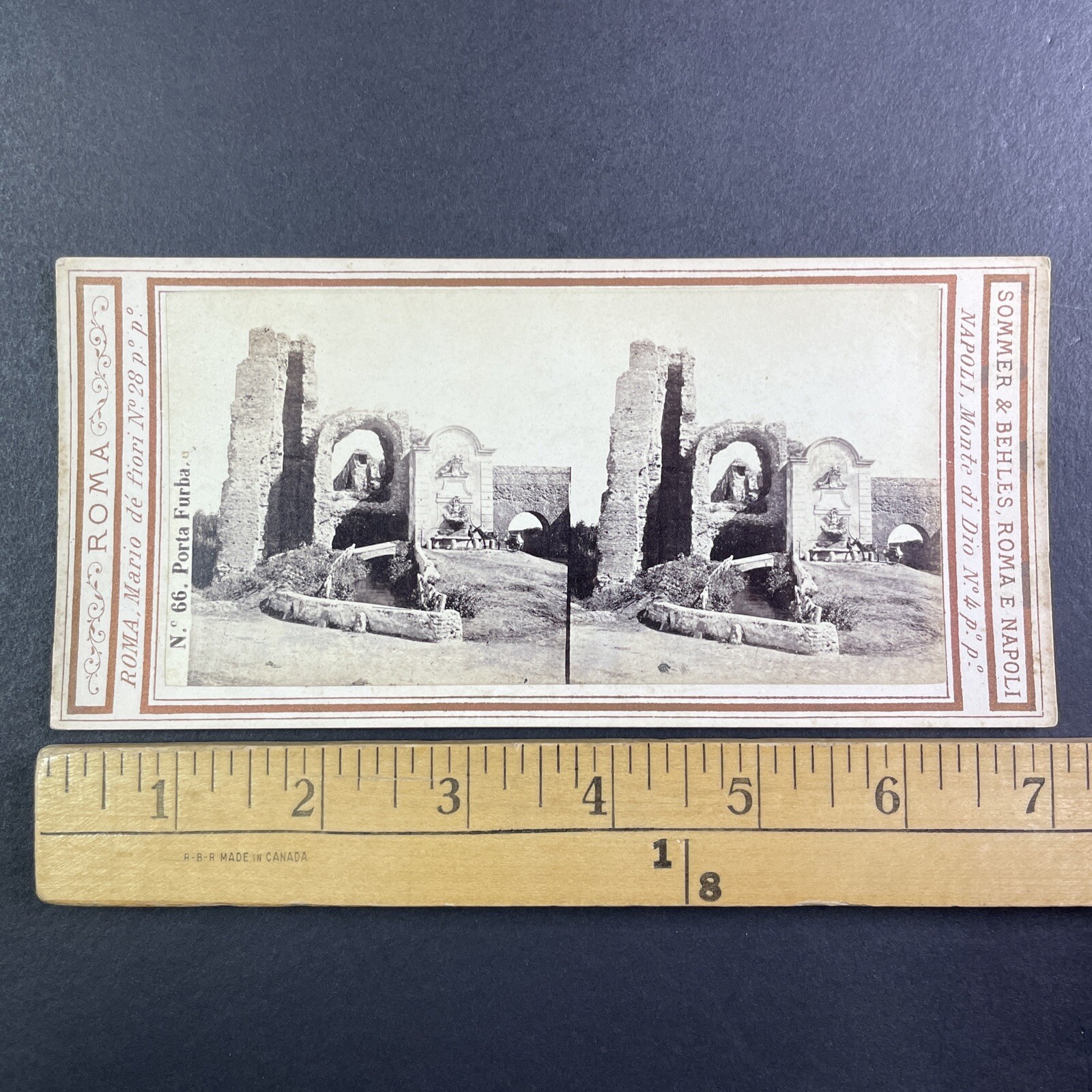Porta Furba & Aqua Claudia Fountain Stereoview Sommer & Behles Rome Italy c1860