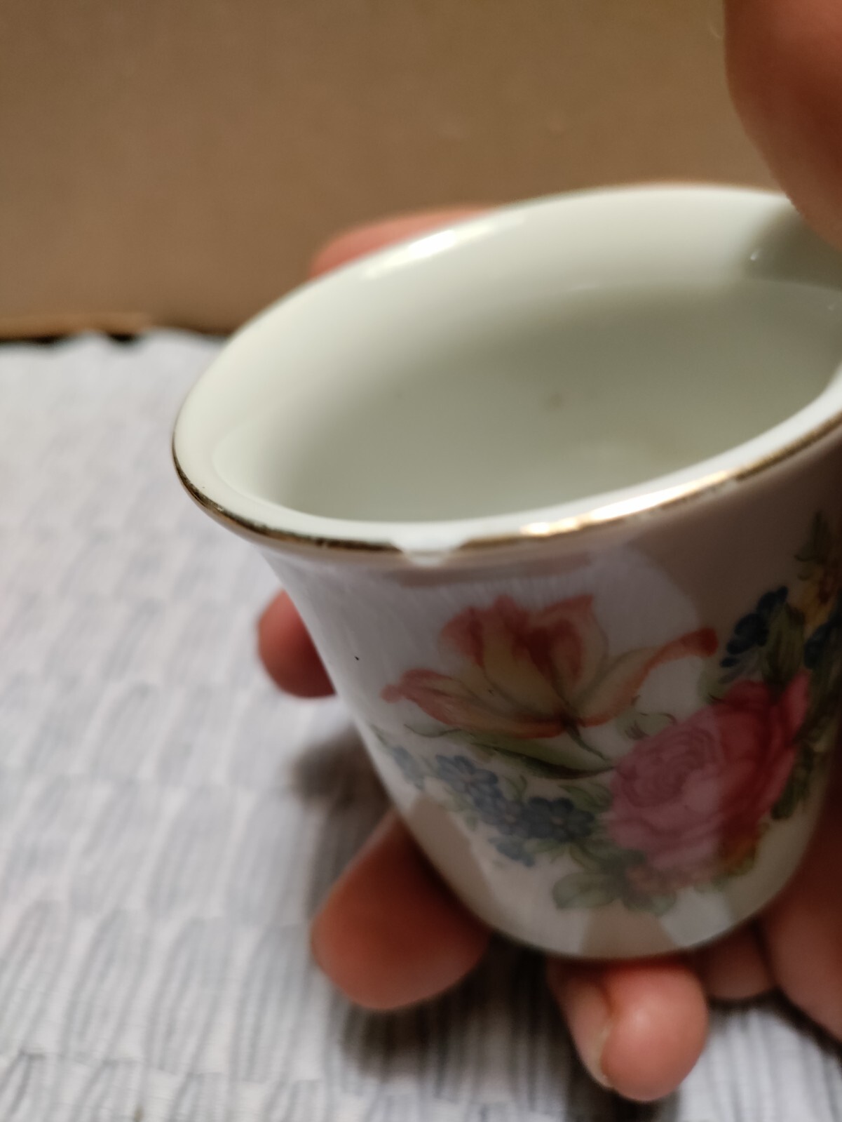 Vintage Porcelain Gold Accent Floral Design Tooth Pick Holder