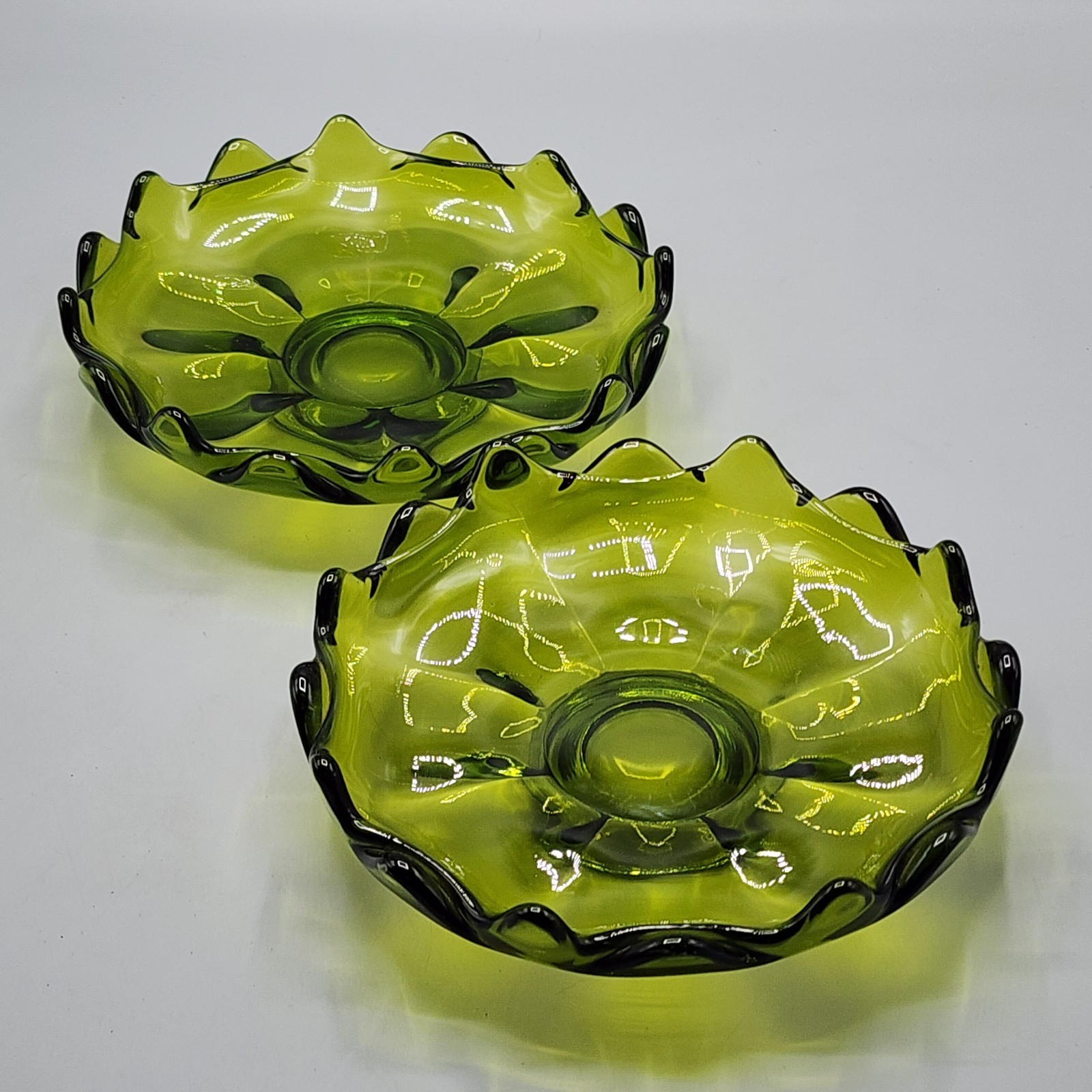 Lot Of TWO Vintage Viking Glass Footed Candy Dish, Avocado Green Color- Lot Of TWO Vintage Viking Glass Footed Candy Dish, Avocado Green Color-