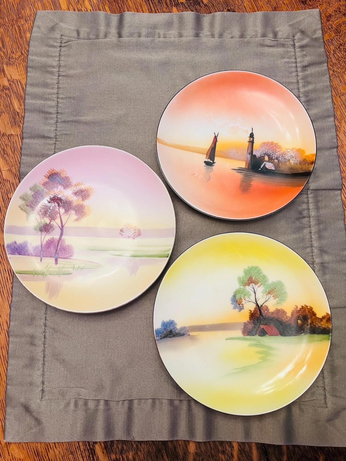 Vintage MIETO China Plates | Set of 3 Hand-Painted Japanese Landscape Scenes