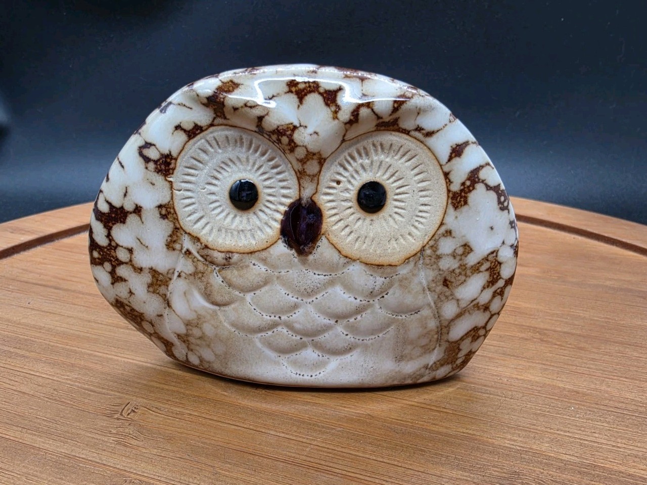 Vintage Glazed Stoneware Owl Figurine Ceramic Animal Decor