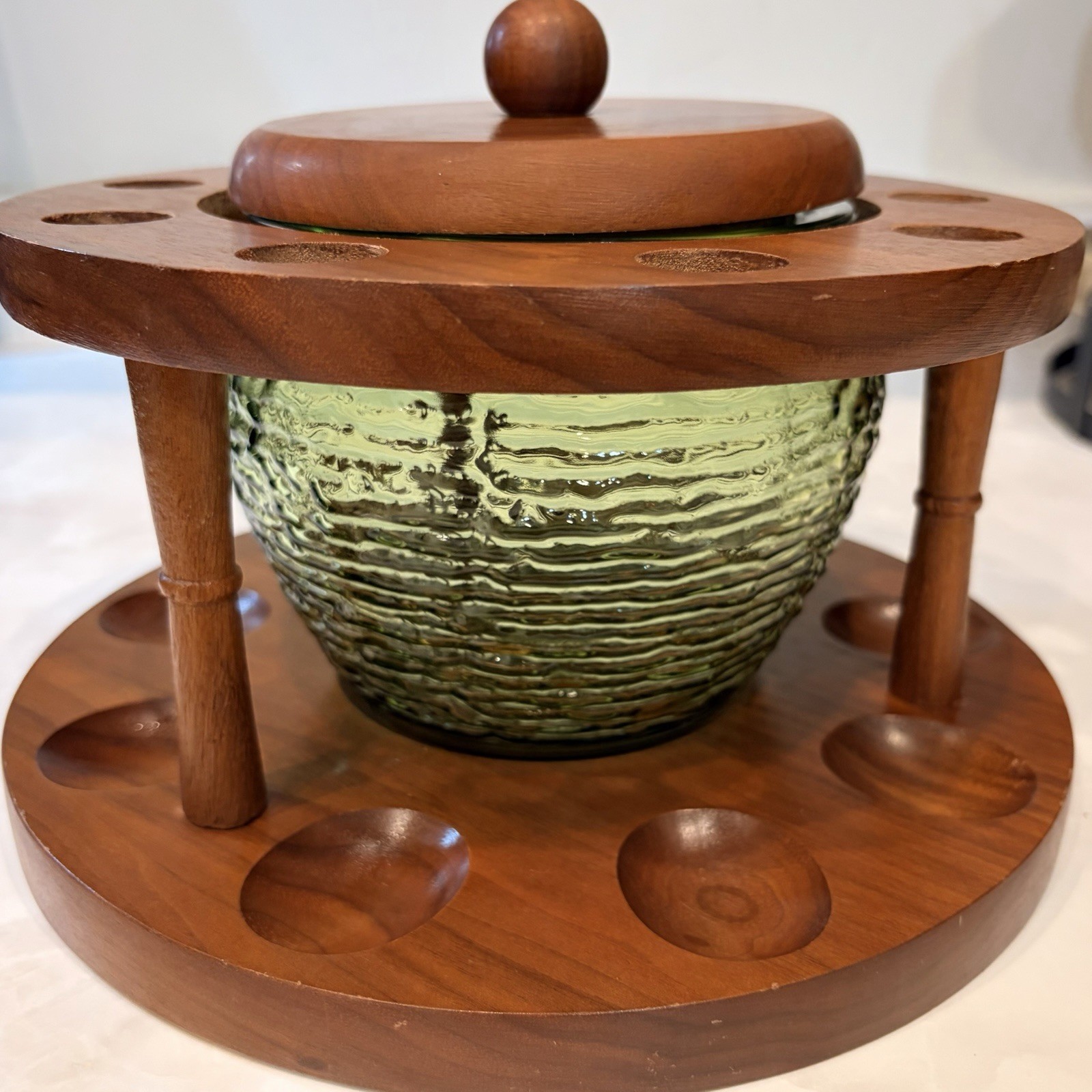 Pristine Vintage Fairfax Walnut Wood 12 Pipe Rack Stand Green Humidor Jar USA