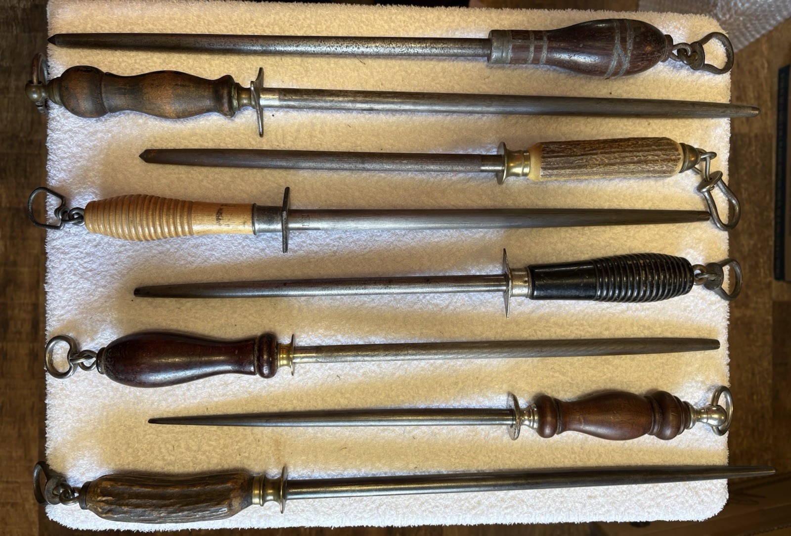 VINTAGE ANTIQUE LOT OF 8 HONING STEELS. VARIOUS MAKERS. LOOK