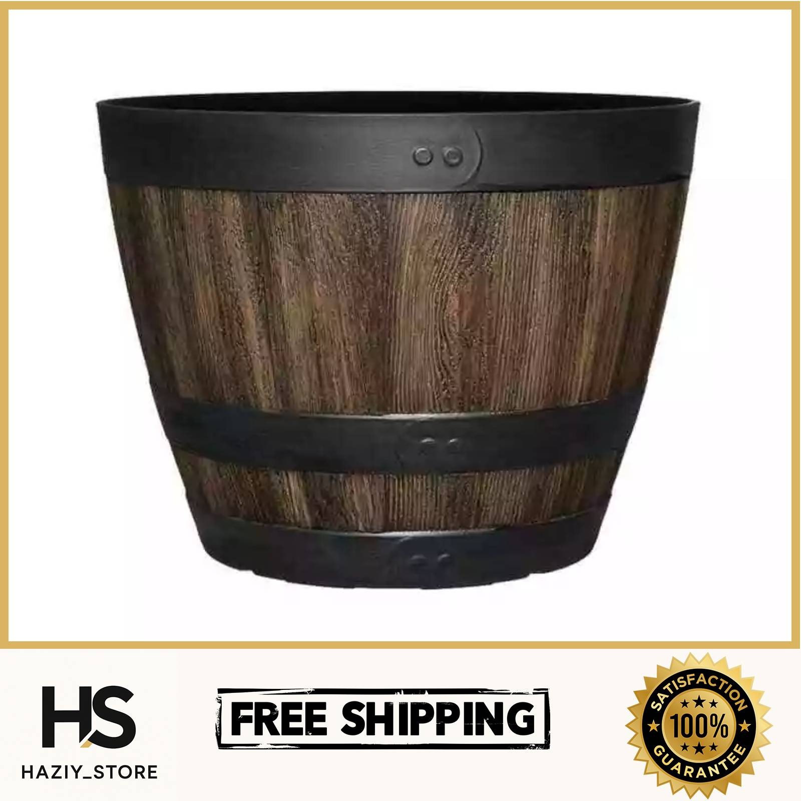 Large Resin Planter Garden Flower Plant Pot Walnut Barrel Gardening Pots