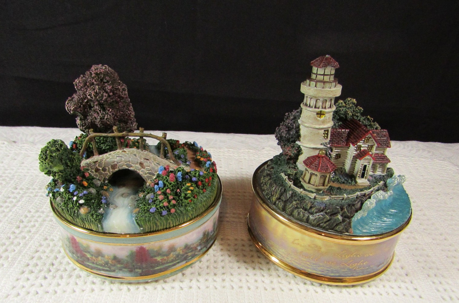 Set of 2 Thomas Kinkade Adleigh Elliott Porcelain Music Boxes 2002, 2003