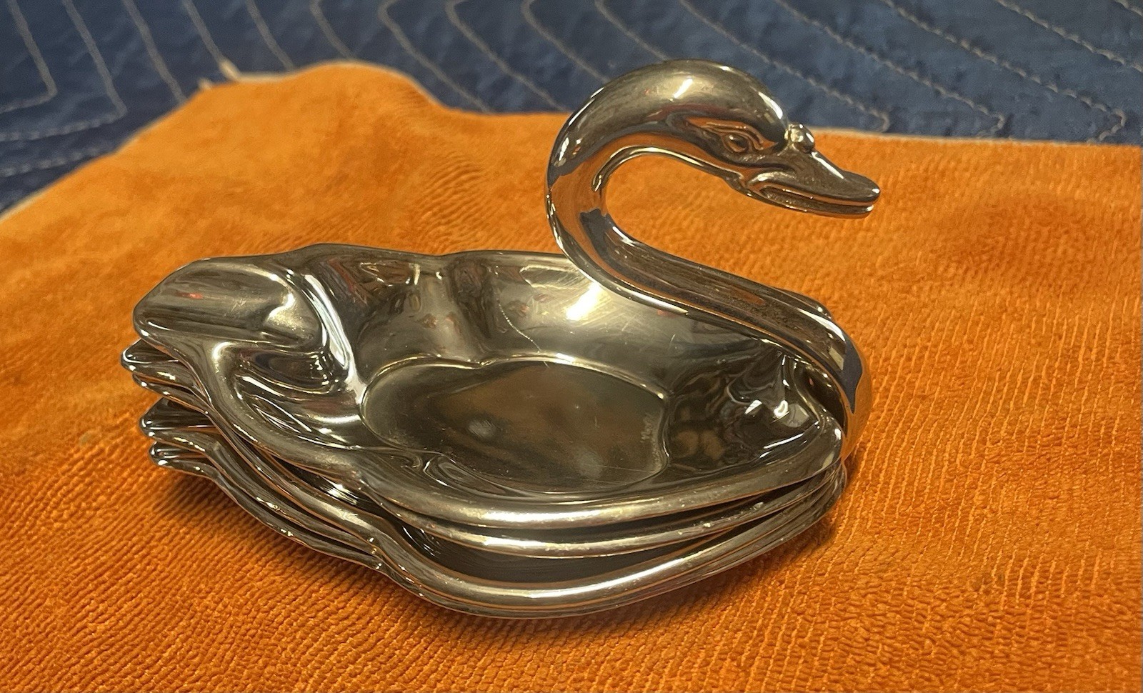 Vintage Mid Century Italian Silver Nesting Swan Ashtray Set Stacking Trinket